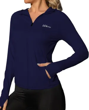 We1Fit Women's UPF 50  Lightweight Sun Protection Hoodie Jacket Long Sleeve Hiking Outdoor Shirts with Pockets