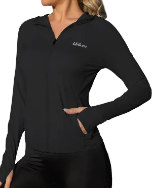 We1Fit Women's UPF 50  Lightweight Sun Protection Hoodie Jacket Long Sleeve Hiking Outdoor Shirts with Pockets