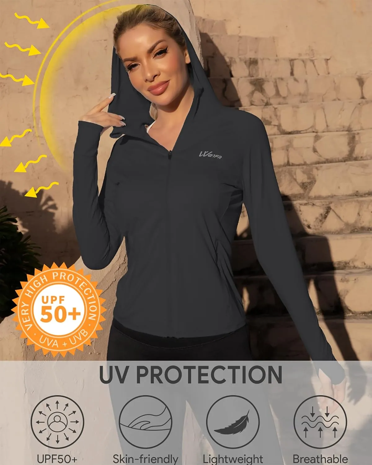 We1Fit Women's UPF 50  Lightweight Sun Protection Hoodie Jacket Long Sleeve Hiking Outdoor Shirts with Pockets