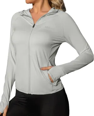 We1Fit Women's UPF 50  Lightweight Sun Protection Hoodie Jacket Long Sleeve Hiking Outdoor Shirts with Pockets