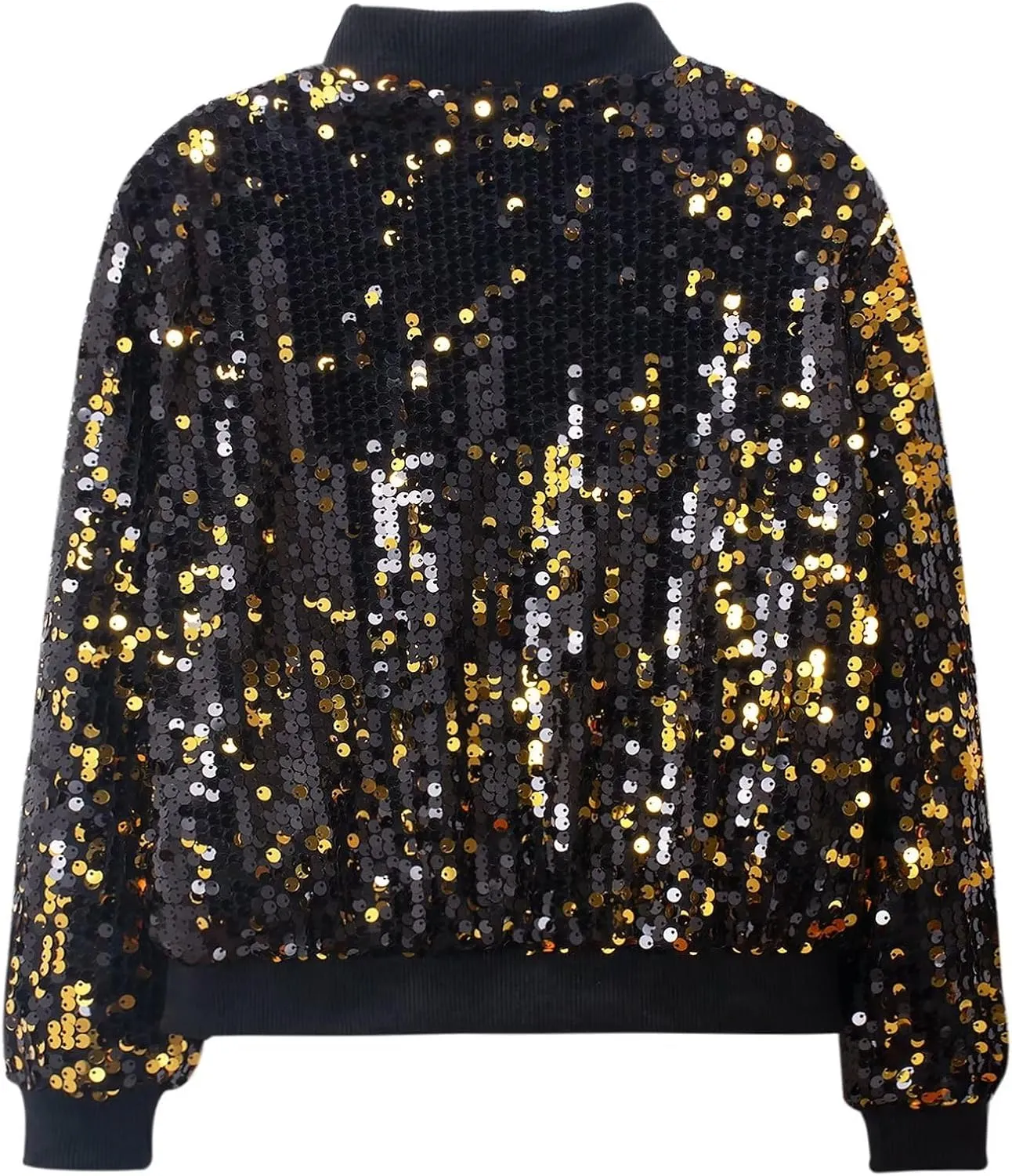 WELAKEN Girls' Ombre Sequin Bomber Jacket with Pockets Lightweight Sparkle Long Sleeve Zipper Gradient Jackets for Kid
