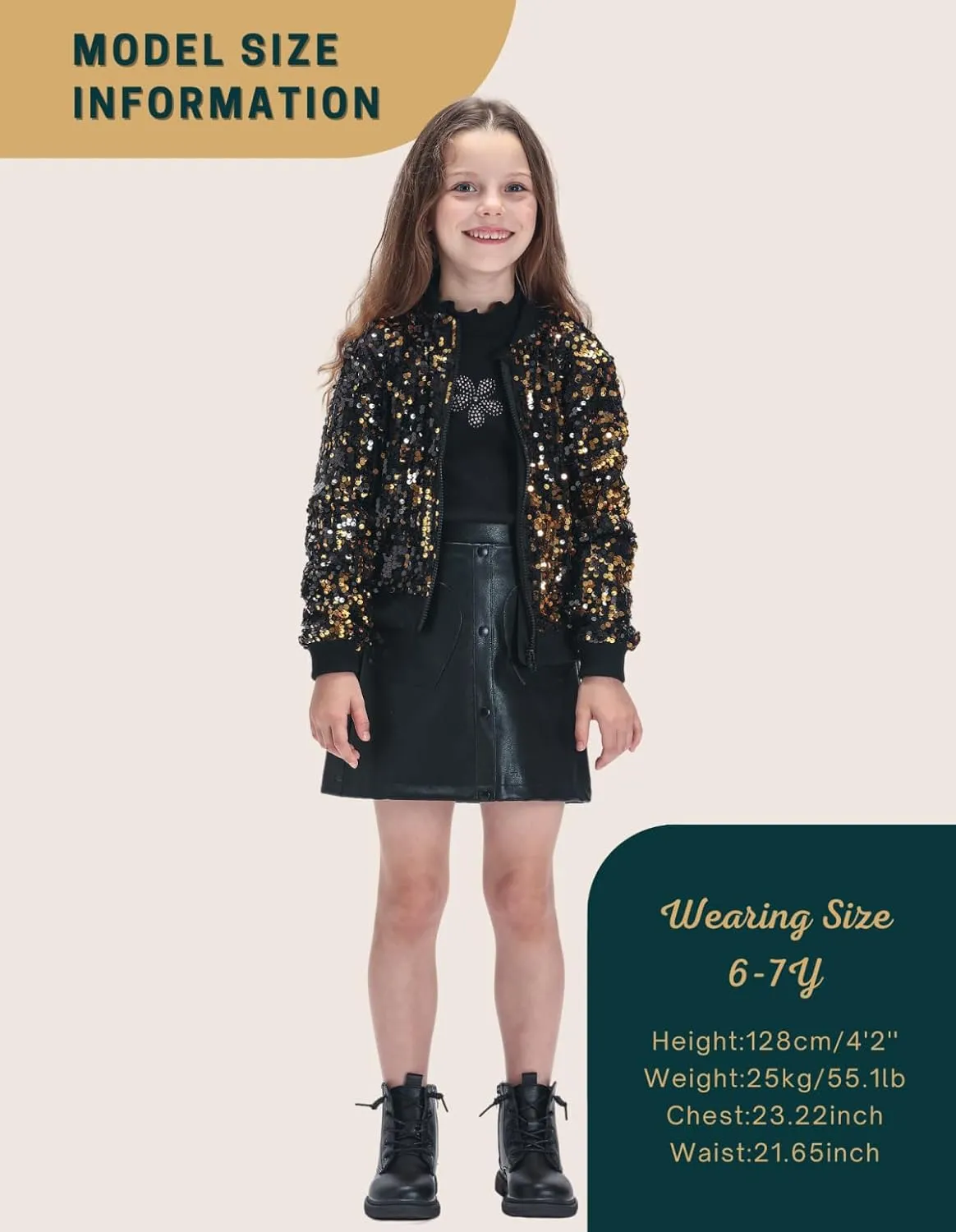 WELAKEN Girls' Ombre Sequin Bomber Jacket with Pockets Lightweight Sparkle Long Sleeve Zipper Gradient Jackets for Kid