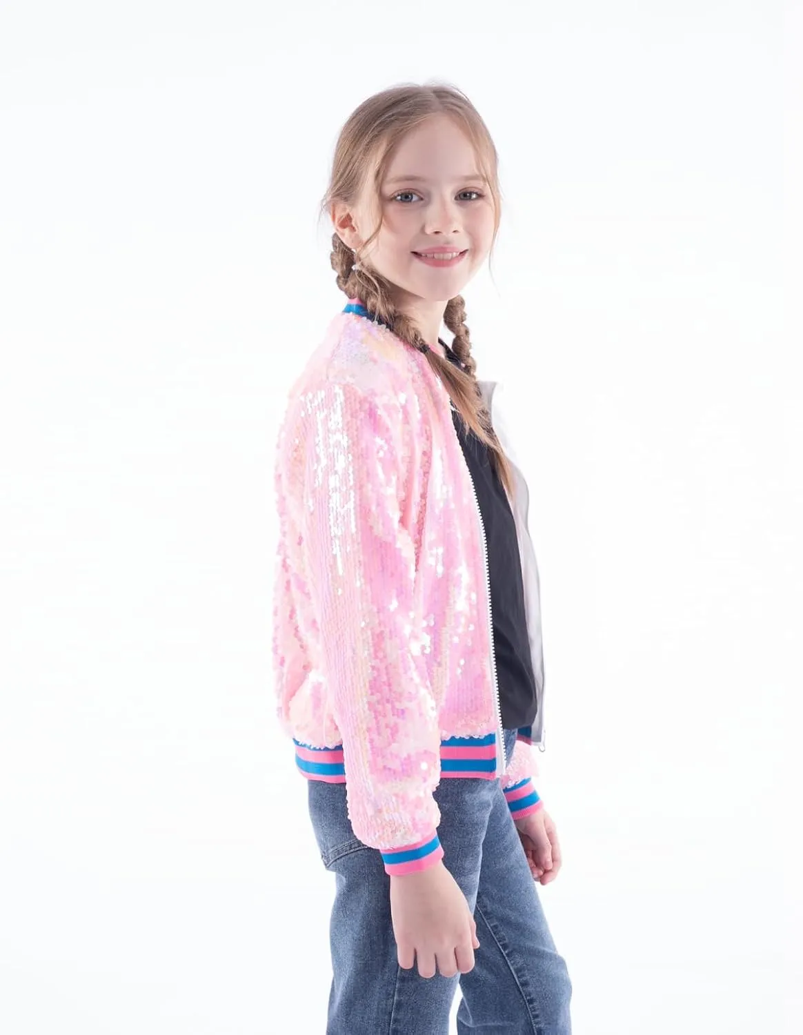 WELAKEN Unicorn Sequin Jacket for Girls Kids Toddler Sparkle Zipper Bomber Jacket with Pockets