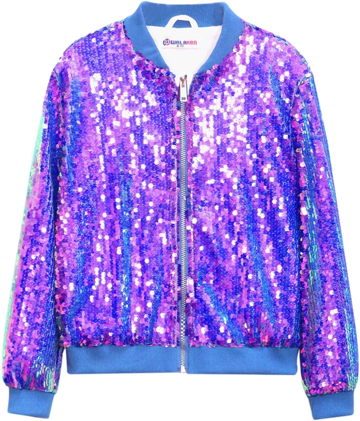 WELAKEN Unicorn Sequin Jacket for Girls Kids Toddler Sparkle Zipper Bomber Jacket with Pockets