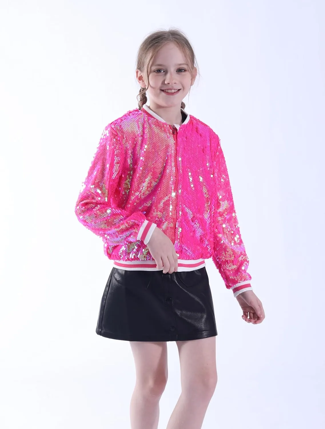 WELAKEN Unicorn Sequin Jacket for Girls Kids Toddler Sparkle Zipper Bomber Jacket with Pockets