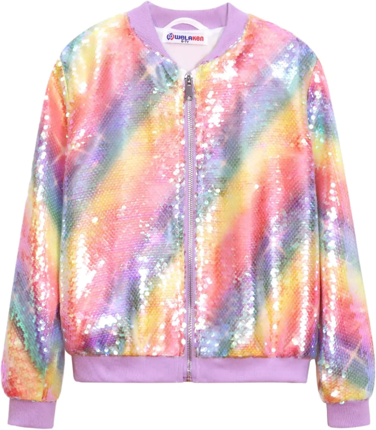 WELAKEN Unicorn Sequin Jacket for Girls Kids Toddler Sparkle Zipper Bomber Jacket with Pockets