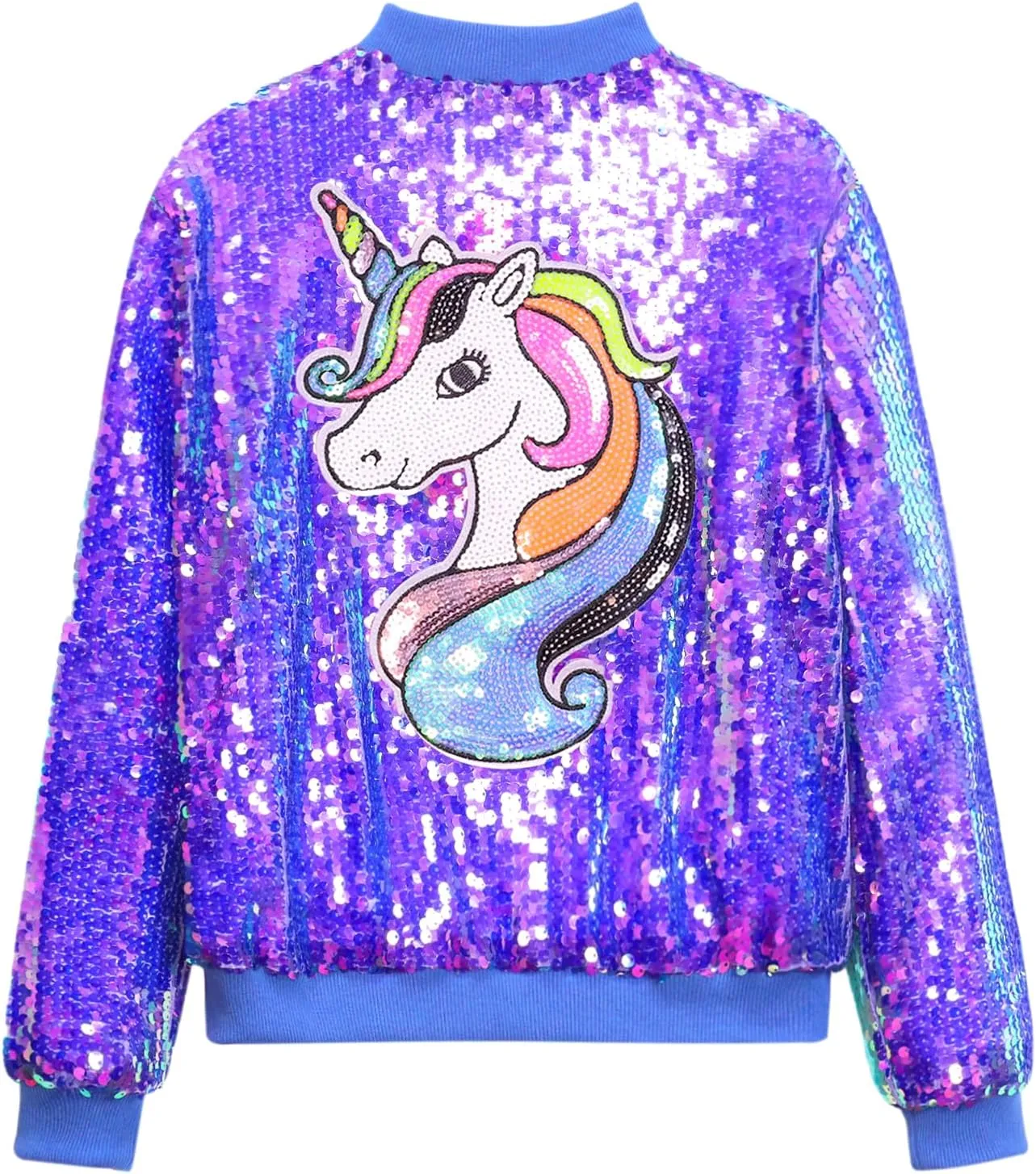 WELAKEN Unicorn Sequin Jacket for Girls Kids Toddler Sparkle Zipper Bomber Jacket with Pockets