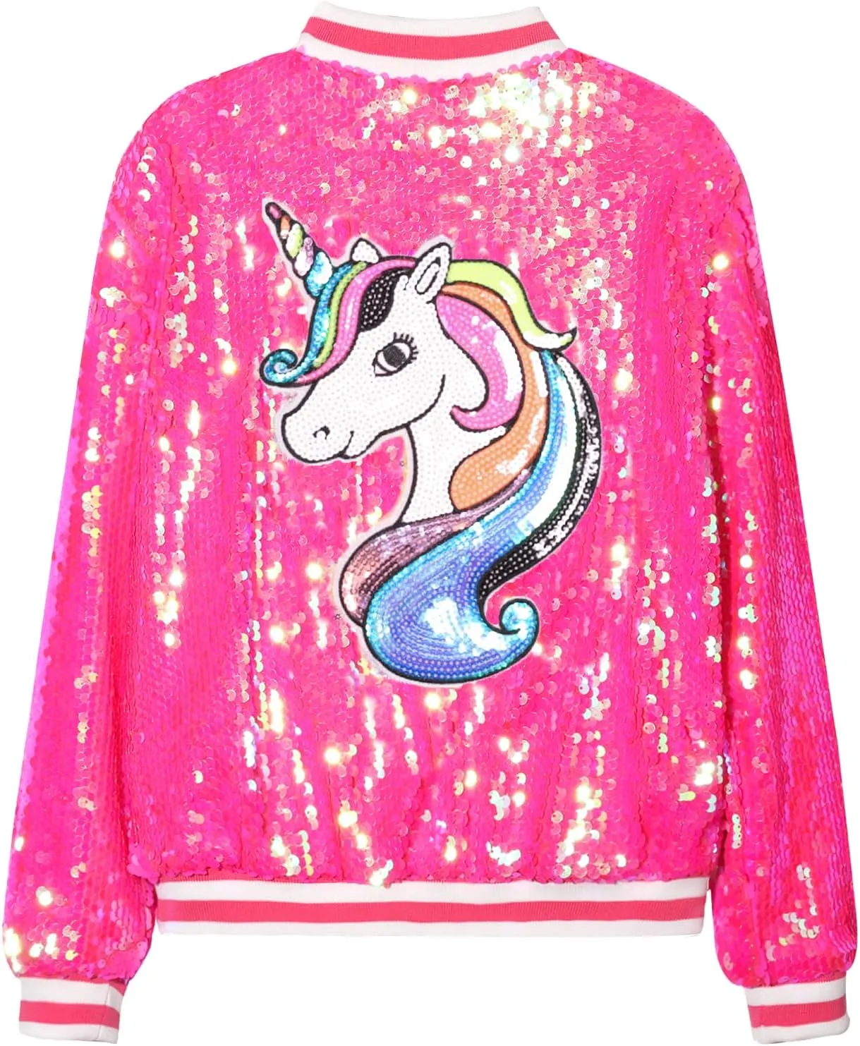 WELAKEN Unicorn Sequin Jacket for Girls Kids Toddler Sparkle Zipper Bomber Jacket with Pockets
