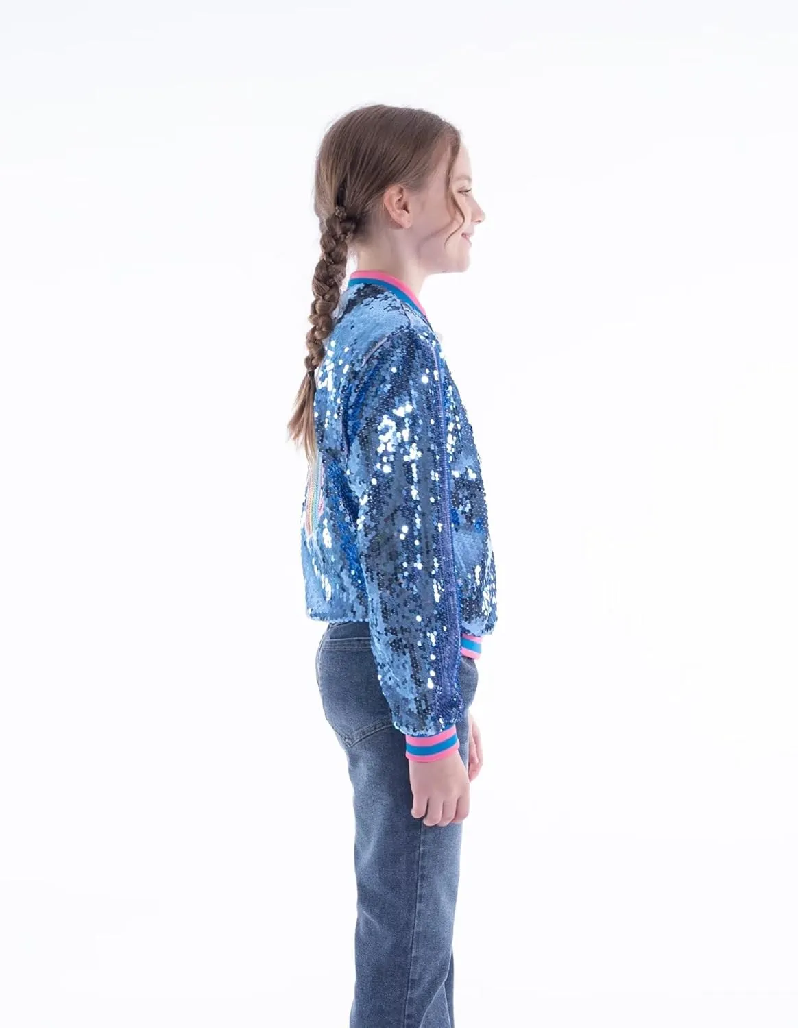 WELAKEN Unicorn Sequin Jacket for Girls Kids Toddler Sparkle Zipper Bomber Jacket with Pockets