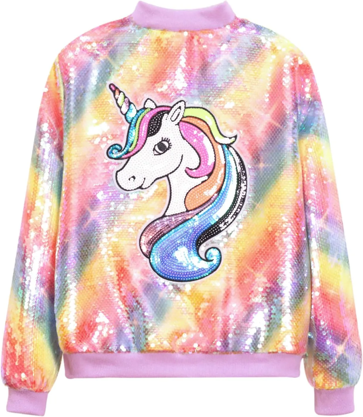 WELAKEN Unicorn Sequin Jacket for Girls Kids Toddler Sparkle Zipper Bomber Jacket with Pockets