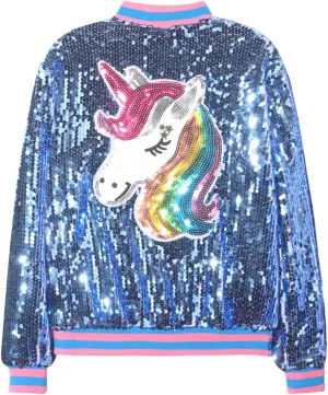 WELAKEN Unicorn Sequin Jacket for Girls Kids Toddler Sparkle Zipper Bomber Jacket with Pockets