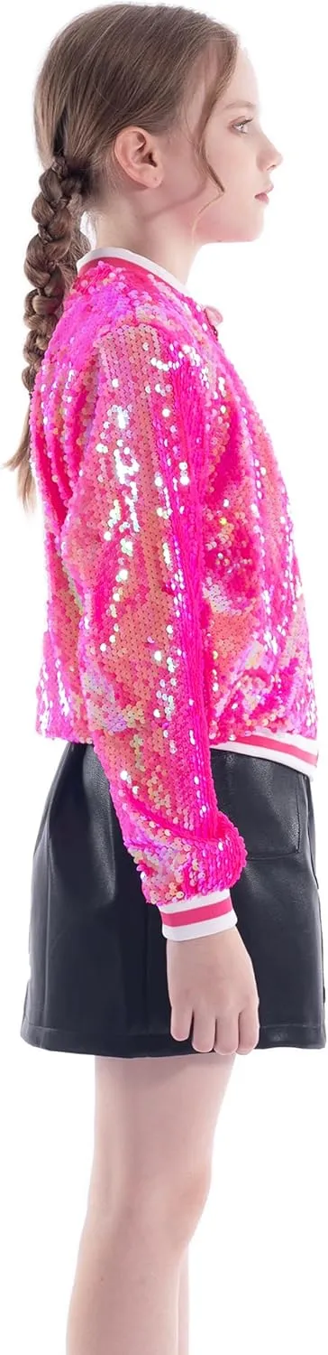 WELAKEN Unicorn Sequin Jacket for Girls Kids Toddler Sparkle Zipper Bomber Jacket with Pockets