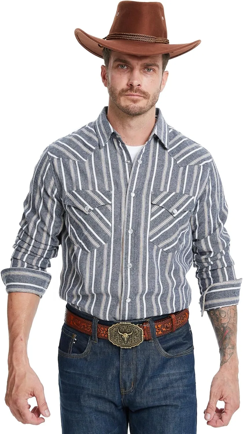 Westbro Flannel Shirt for Men Western Shirts for Men Pearl Snap Cowboy Plaid Vintage Lightweight Mens Flannel Shirt