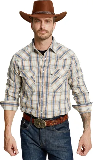 Westbro Flannel Shirt for Men Western Shirts for Men Pearl Snap Cowboy Plaid Vintage Lightweight Mens Flannel Shirt