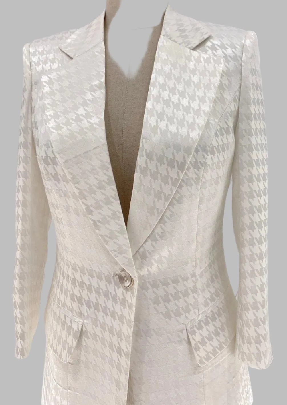 White Plaid Pant Suit, Thin Flared Trouser Suit