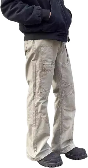 Wide Leg Cargo Pants for Men with Zipper Pockets Stretch Casual Relaxed Fit Pants Lightweight Baggy Streetwear Sweatpants