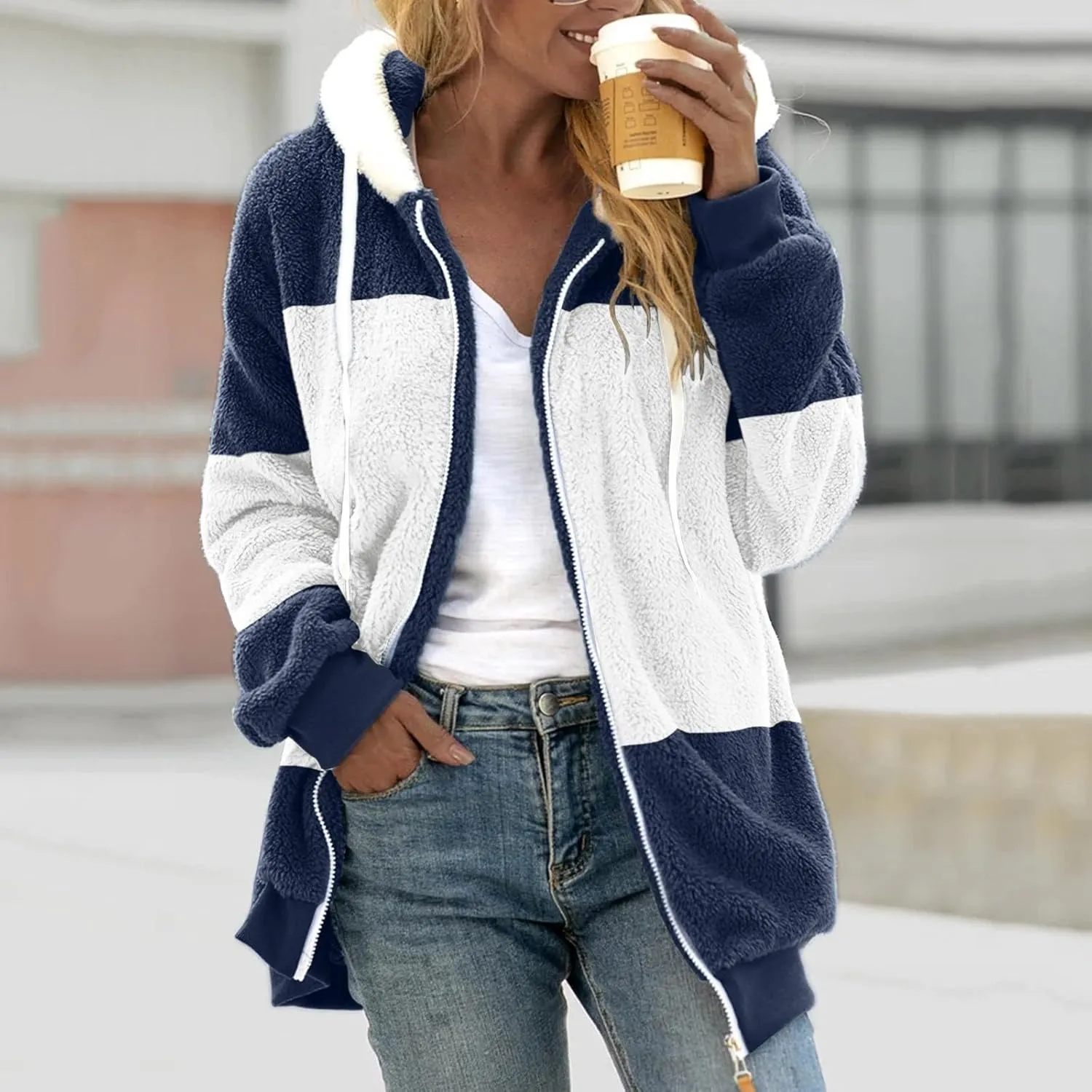 Winter Jackets For Women Zip Up Sherpa-Lined Long Sleeve Fall Jackets For Women 2024 Fleece Jacket Women Zip Up Hoodie Women