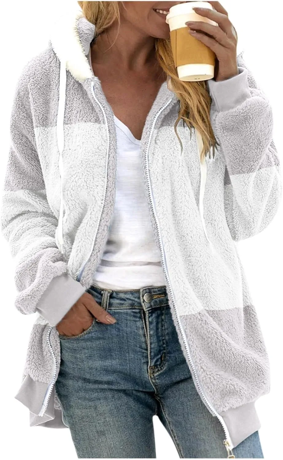 Winter Jackets For Women Zip Up Sherpa-Lined Long Sleeve Fall Jackets For Women 2024 Fleece Jacket Women Zip Up Hoodie Women