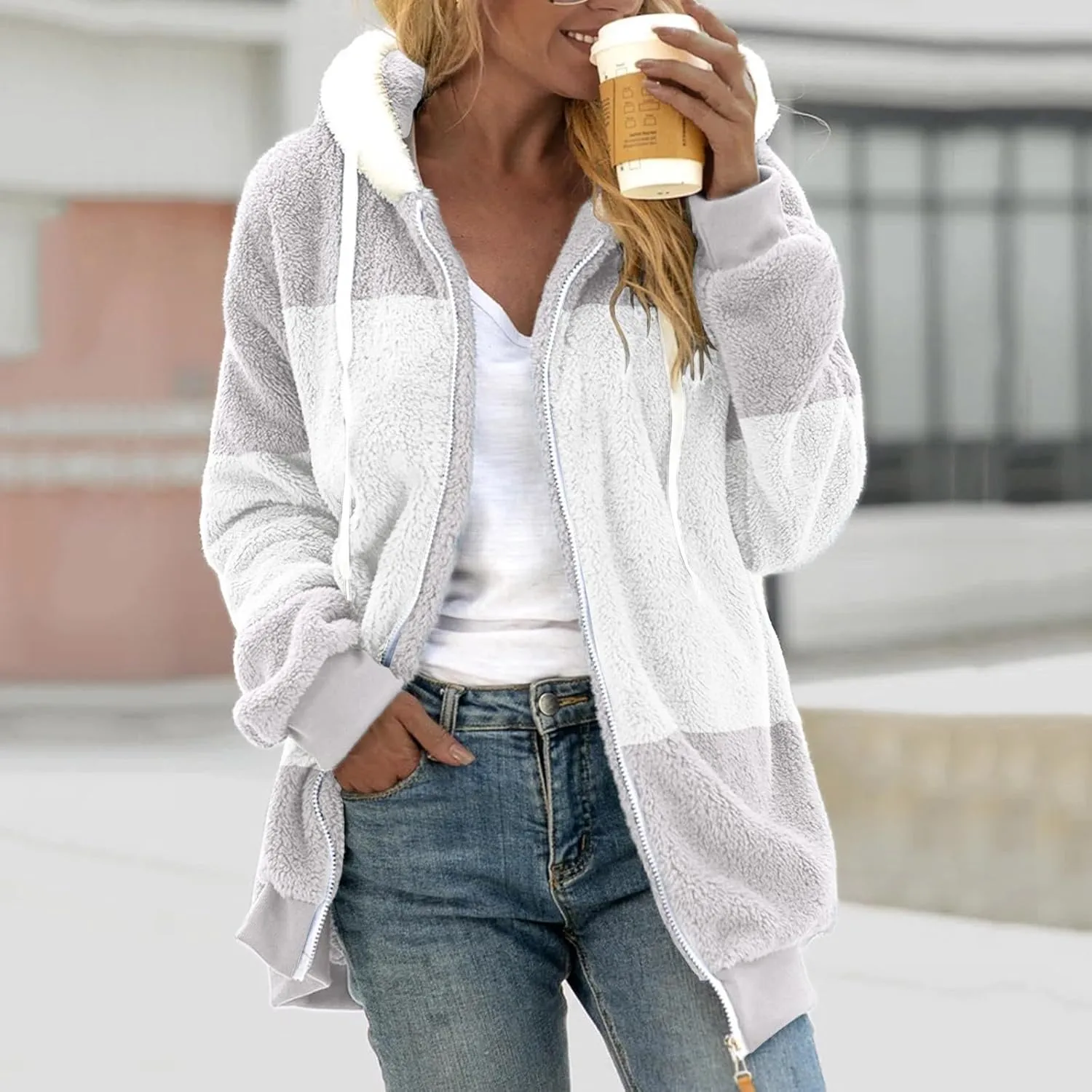 Winter Jackets For Women Zip Up Sherpa-Lined Long Sleeve Fall Jackets For Women 2024 Fleece Jacket Women Zip Up Hoodie Women