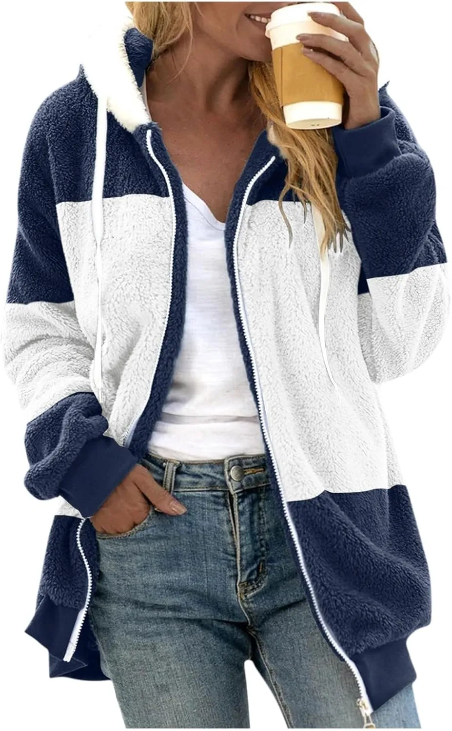 Winter Jackets For Women Zip Up Sherpa-Lined Long Sleeve Fall Jackets For Women 2024 Fleece Jacket Women Zip Up Hoodie Women