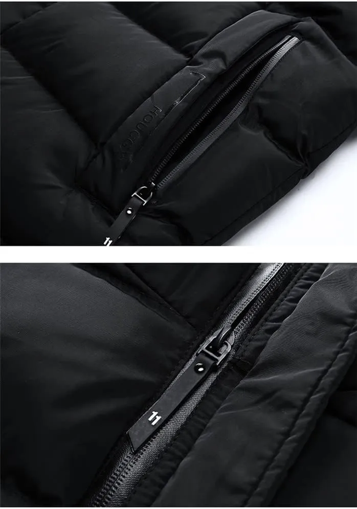 Winter Men Cotton Padded Thick Puffer Jacket Hood Warm Coat Zipper Fashion Parka