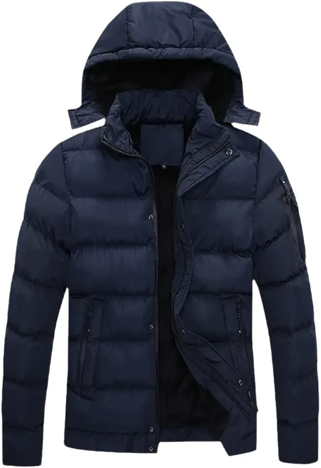 Winter Men Cotton Padded Thick Puffer Jacket Hood Warm Coat Zipper Fashion Parka