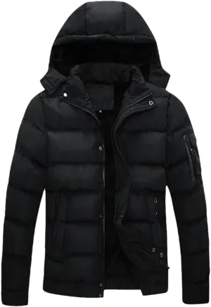 Winter Men Cotton Padded Thick Puffer Jacket Hood Warm Coat Zipper Fashion Parka