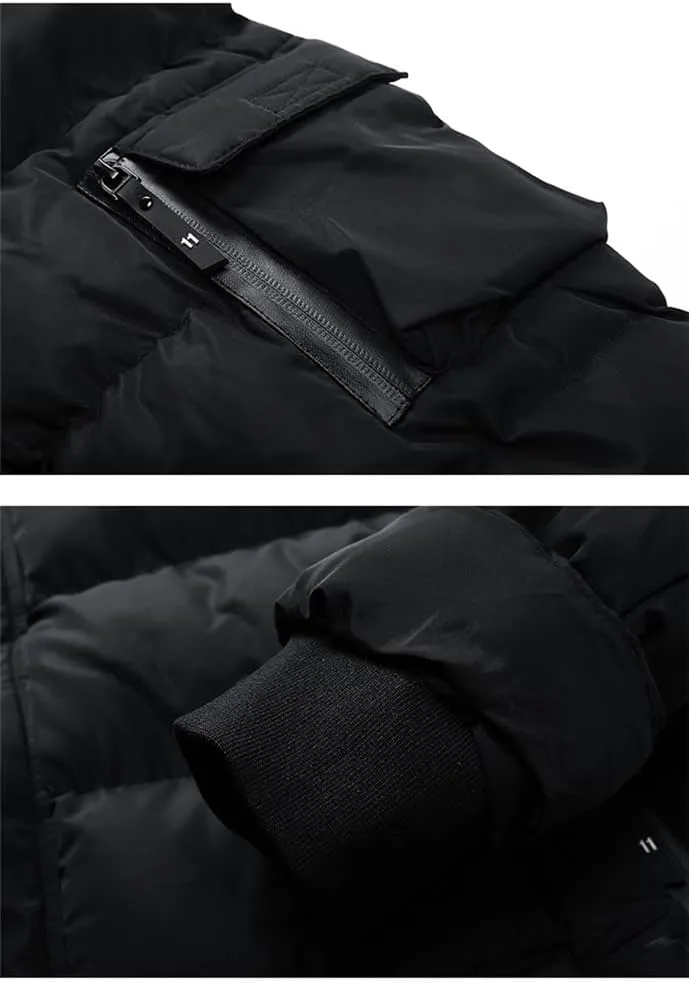 Winter Men Cotton Padded Thick Puffer Jacket Hood Warm Coat Zipper Fashion Parka