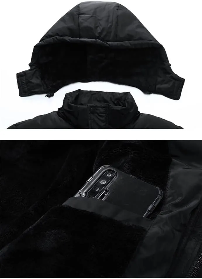 Winter Men Cotton Padded Thick Puffer Jacket Hood Warm Coat Zipper Fashion Parka