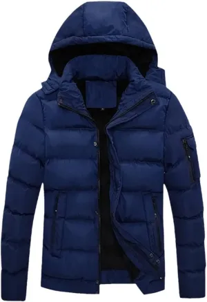 Winter Men Cotton Padded Thick Puffer Jacket Hood Warm Coat Zipper Fashion Parka