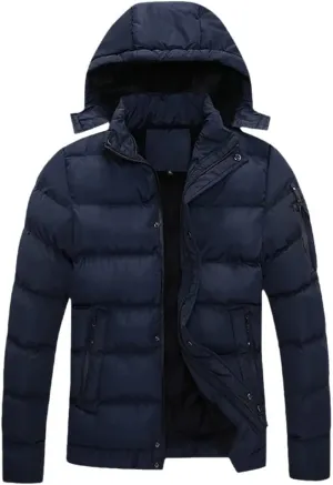 Winter Men Cotton Padded Thick Puffer Jacket Hood Warm Coat Zipper Fashion Parka