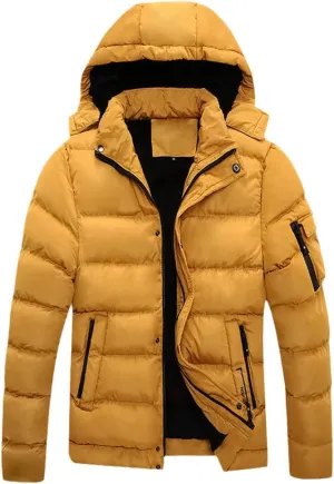 Winter Men Cotton Padded Thick Puffer Jacket Hood Warm Coat Zipper Fashion Parka