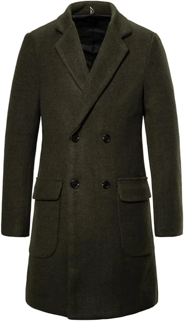 Winter Wool Coat Men Double Breasted Long Trench Coat New Casual Thick Pea Coat Men Woolen Jacket