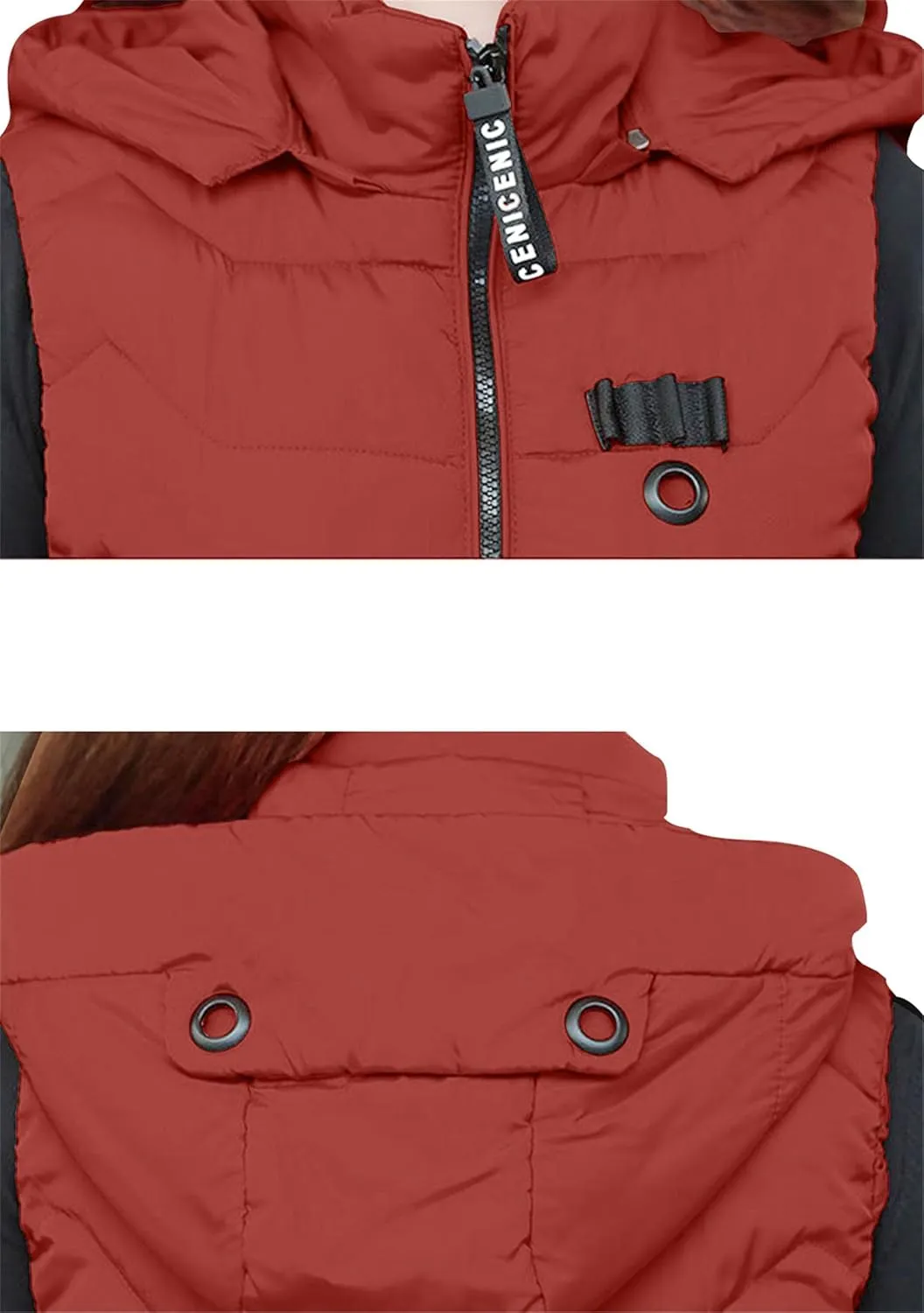 WIWIQS Women's Sleeveless Zipper Midi Vest Winter Hooded Lightweight Coat Outerwear