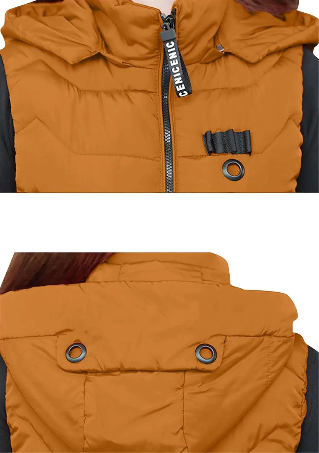 WIWIQS Women's Sleeveless Zipper Midi Vest Winter Hooded Lightweight Coat Outerwear