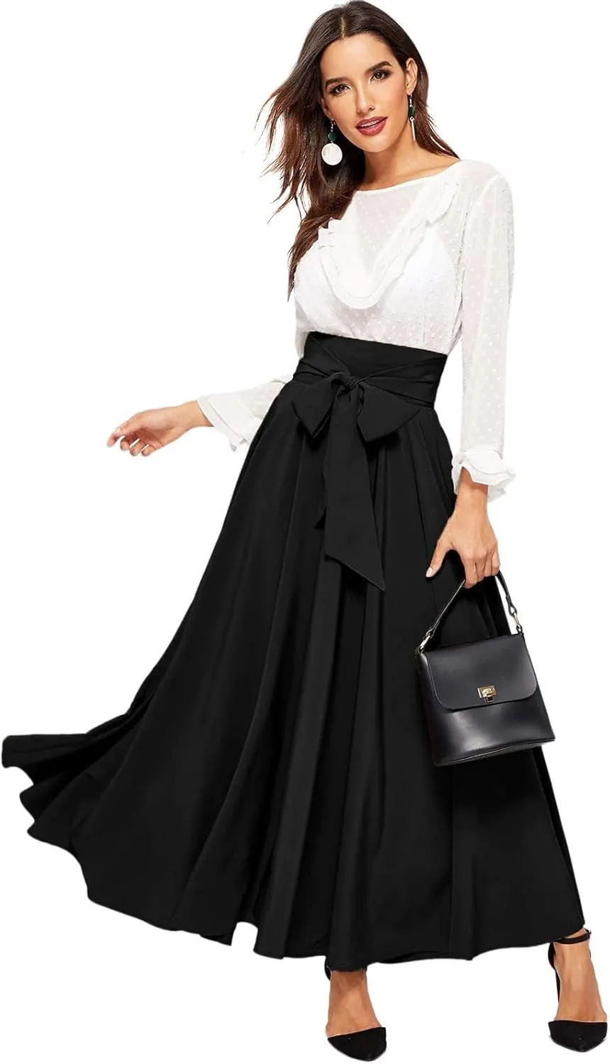 Women 2023 Summer Spring Skirt Women's Spring Summer Casual Skirts Elegant High Waist Skirts Tie Front Pleated