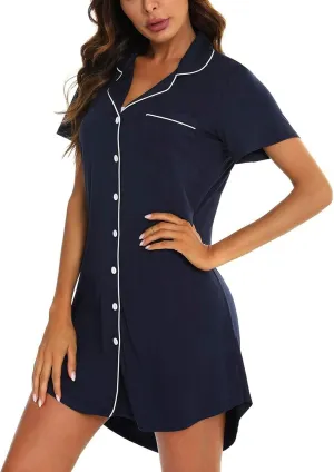 Women Buttons Front House Coat Short Sleeves Robe with Pockets,Bathrobes Solid Casual Short Nightgown Soft Loungewear