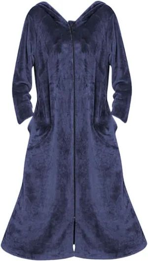 Women Cozy Robes Robe Zipper Front Robes Full Length Bathrobe Flannel Robes Winter Warm Housecoat Nightgown Hooded
