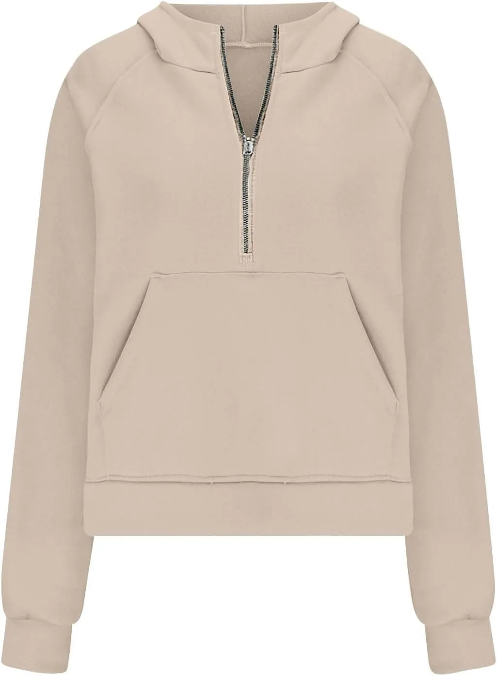 Women Half Zip Hooded Sweatshirt Thumb Hole Hoodie Pullover with Kangaroo Pocket Raglan Sleeve Quarter Zipper Hoodie