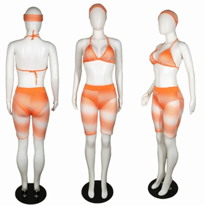 Women High Waist Bikini Print 3 Pieces Bodysuit Push Up Swimsuit Set