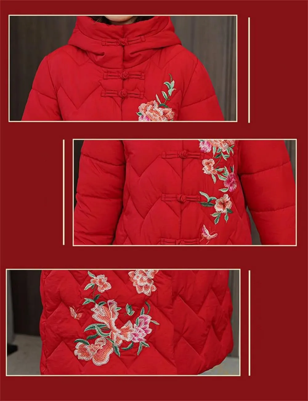 Women Long Hooded Down Cotton Jacket Coat Winter Thickened Warm Pockets Padded Overcoat