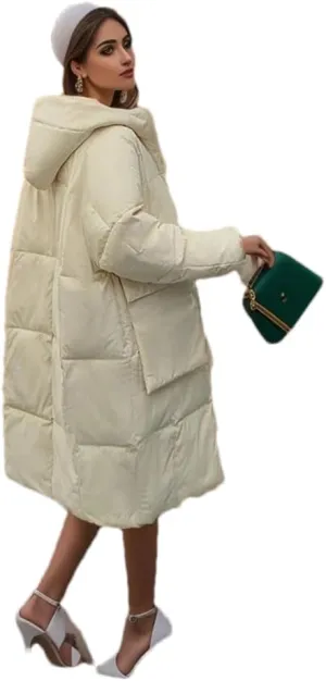 Women Long Hooded Parkas Coat Winter Loose Warm Snow Wear Cotton Pockets Padded Jacket