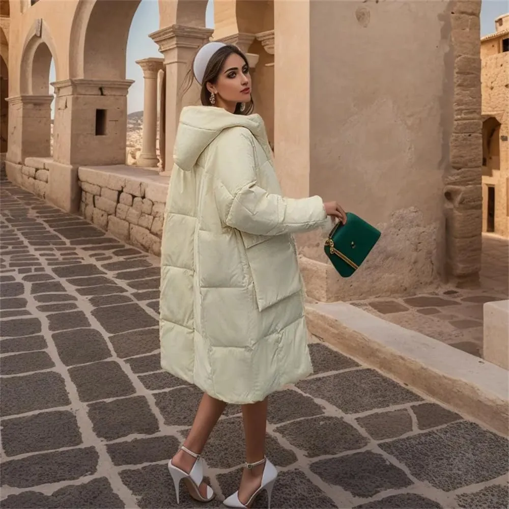 Women Long Hooded Parkas Coat Winter Loose Warm Snow Wear Cotton Pockets Padded Jacket