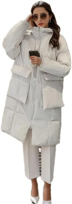 Women Long Hooded Parkas Coat Winter Loose Warm Snow Wear Cotton Pockets Padded Jacket