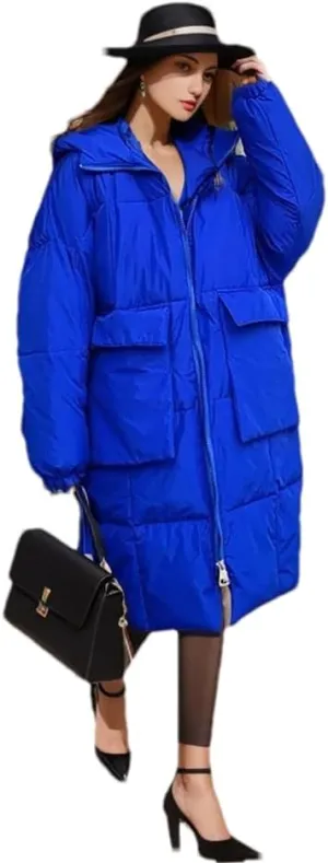 Women Long Hooded Parkas Coat Winter Loose Warm Snow Wear Cotton Pockets Padded Jacket