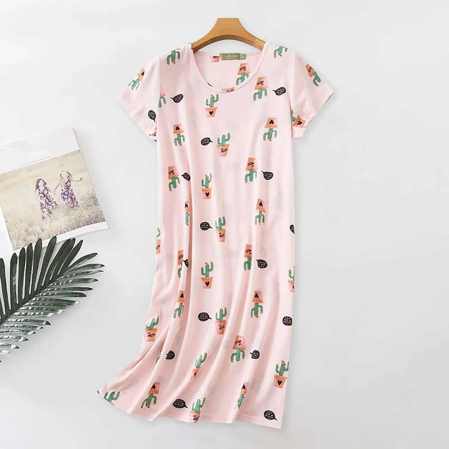 Women Nightgown Women's Cotton Nightgowns Sleepwear Flare Short Sleeve Sleepshirt Casual Print Sleepdress Comfy Pajama Dress