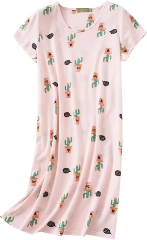 Women Nightgown Women's Cotton Nightgowns Sleepwear Flare Short Sleeve Sleepshirt Casual Print Sleepdress Comfy Pajama Dress
