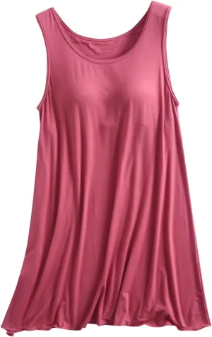 Women Sleeveless Nightgown Soft Modal Cotton Tank Nightshirts with Built in Bra Sexy Comfy Pajamas Dress Nighties