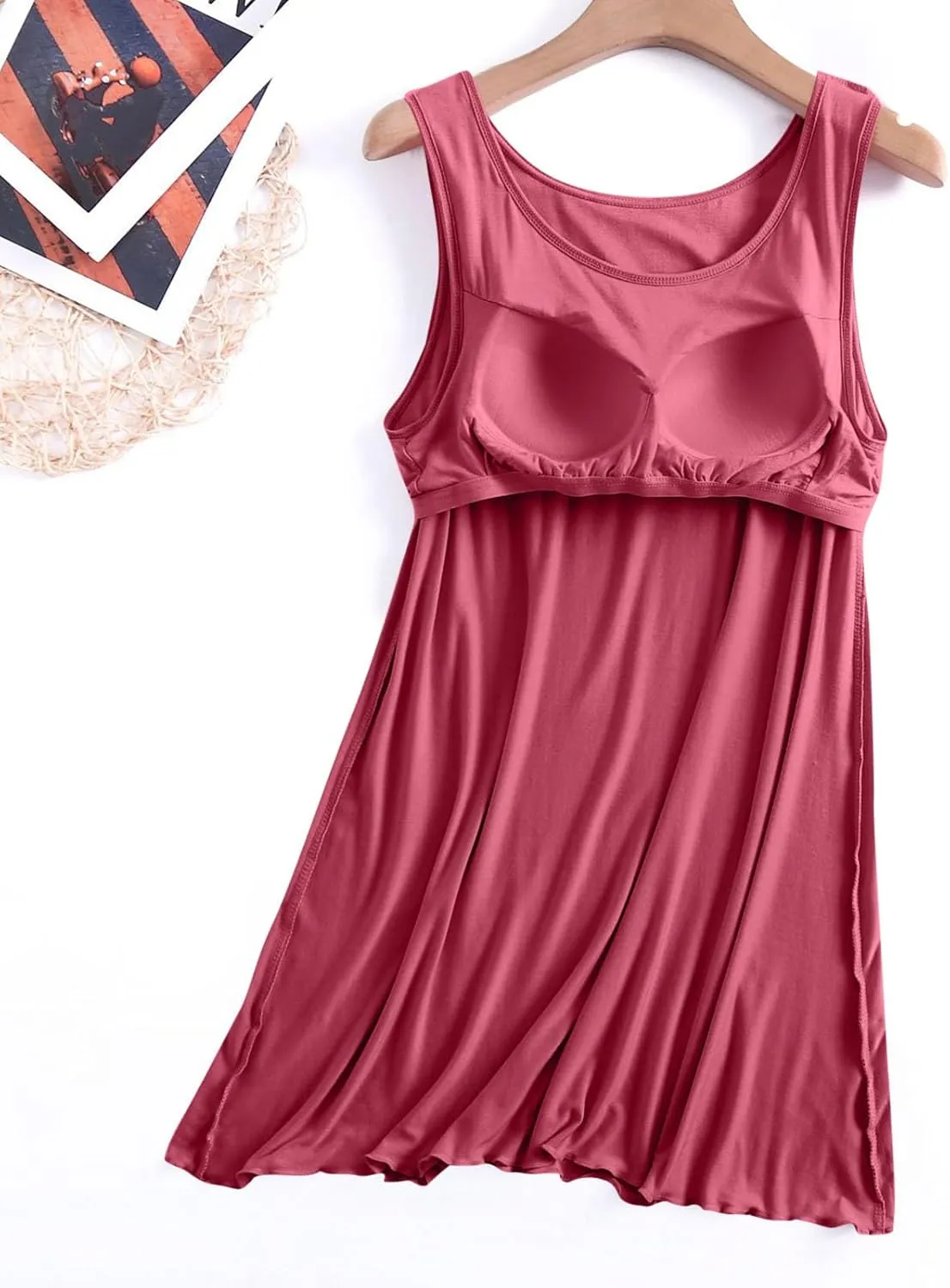 Women Sleeveless Nightgown Soft Modal Cotton Tank Nightshirts with Built in Bra Sexy Comfy Pajamas Dress Nighties