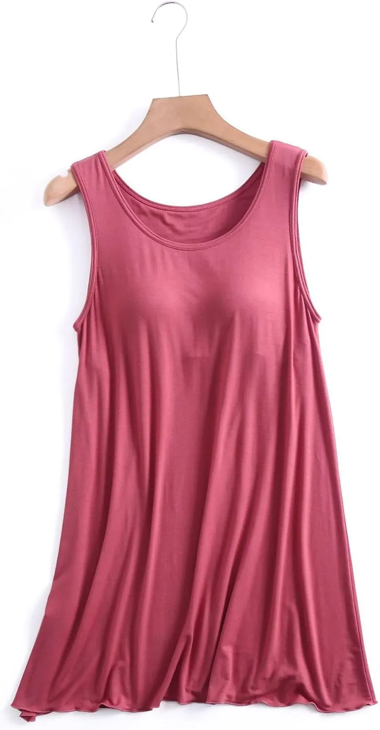 Women Sleeveless Nightgown Soft Modal Cotton Tank Nightshirts with Built in Bra Sexy Comfy Pajamas Dress Nighties